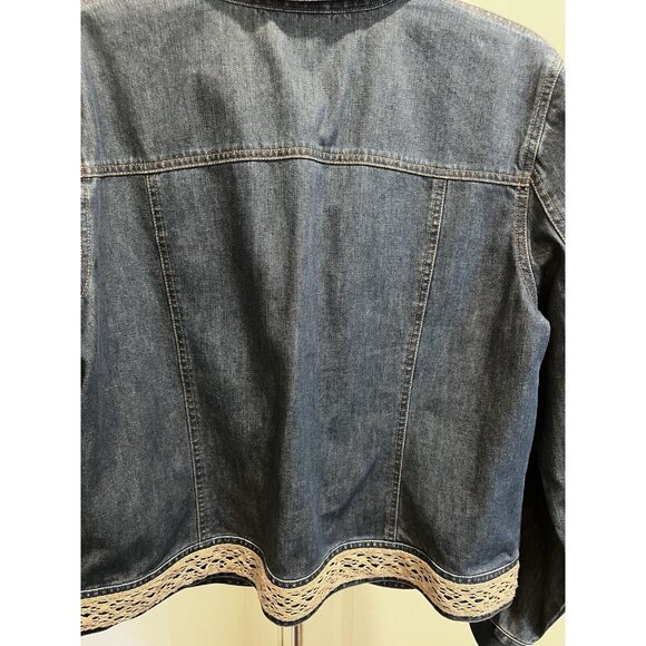 ANN TAYLOR Denim Jean Jacket Vintage 90's Y2K size XL Macrame Trim 100% Cotton - Picture 7 of 7